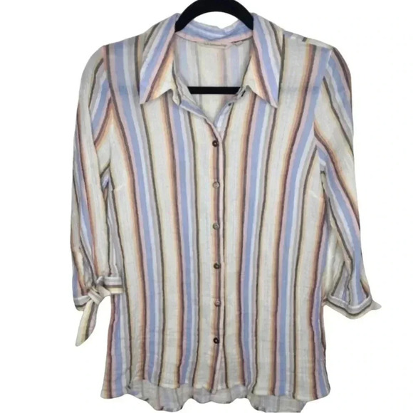 Soft Surroundings Tops - Soft Surroundings Cotton Long Sleeve Button Down Shirt Striped Hi Lo Top Medium